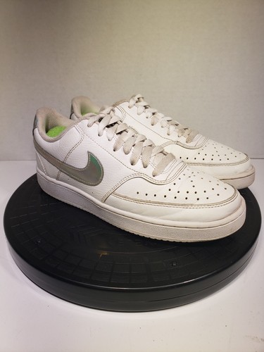Nike Court Vision Low Top White Iridescent Swoosh Sneakers Sz 8.5M CW5596-100 - Picture 3 of 20
