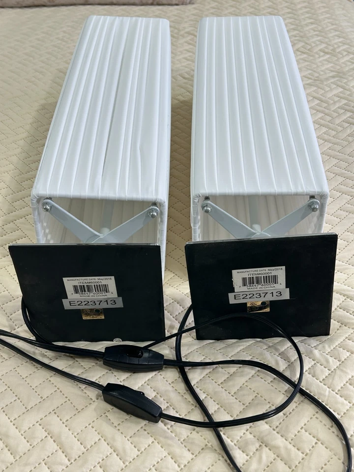 Modern 2 件套方形立柱台灯带镀铬底座/白色织物打褶。 — 第 4/4 张图片