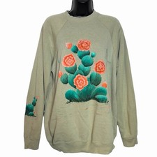 VTG HANDPAINTED CACTUS SWEATSHIRT 1980s 1990s ART TO WEAR BOHO COTTAGE CORE XL