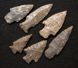6 NICE AUTHENTIC CHERT POINTS FROM THE FRANK BENNINGFIELD COLLECTION