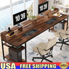 2 Person Office Desk Double Workstation W/ Storage Shelves  Monitor Stand New