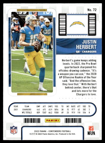 2022 Panini Contenders #72 Justin Herbert - Picture 2 of 2