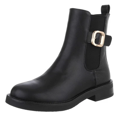 Used Look Damen Chelsea Boots mit Reißverschluss Ital-Design 3177 in Schwarz