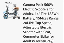 Caroma Peak 560W Commuting Electric Scooter for Adults 14"  Tires ElectricBike