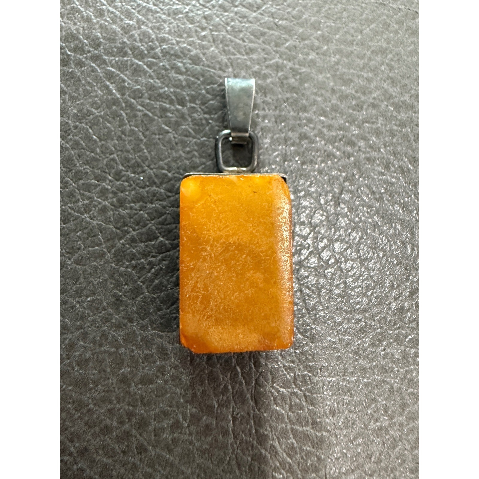 Rectangular Amber Gemstone Sterling Silver Pendan… - image 1