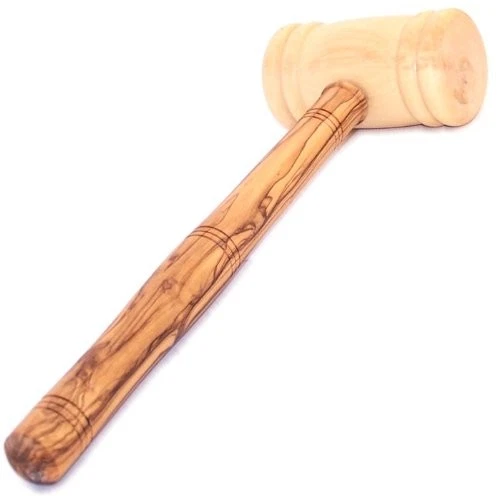 Holy Land Market Olive Wood Meat Tenderiser and Hammer - 10.5 inches Long