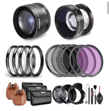 NEEWER 52mm Wide Angle/2.2X Telephoto Additional Lens&ND/UV/CPL/FLD Filter Set