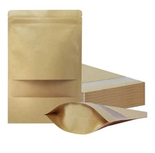 50 Pack Kraft Stand Up Zip Lock Pouch Bags Resealable Bag With Transparent Windo