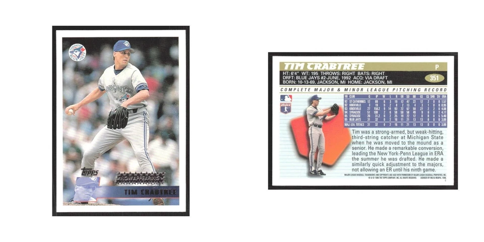 1996 Topps Tim Crabtree Blue Jays #351 - Image 3 of 3