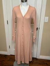 J. Crew Dusty Pink Thin Rib Knit V-Neck Midi Sweater Dress, Size Large