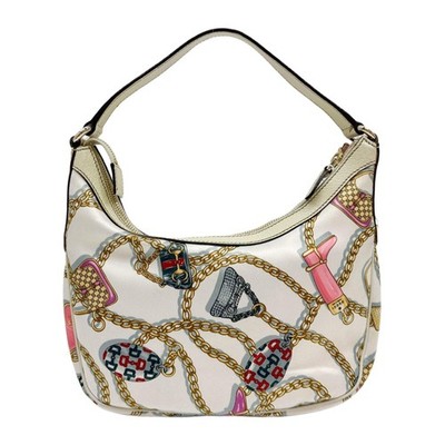 GUCCI Charmy White Satin Hobo Shoulder Bag