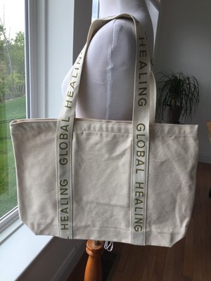 100% ORGANIC COTTON TOTE BAG GLOBAL HEALING NATURAL CANVAS UNISEX MEN WOMEN