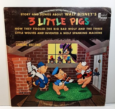 1961 Walt Disney s 3 Little Pigs Story and Songs 12'' Vinyl Record Album