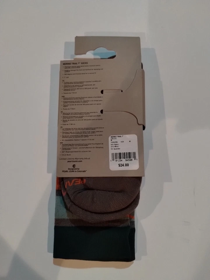 PEARL iZUMi 7" Merino Trail Sock - Unisex’s Size Medium Grey/Multi NWT - Image 2 of 4