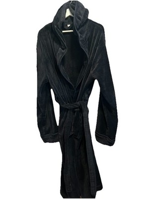 NY THREADS BLACK PLUSH VELOUR ROBE HOODED LARGE
