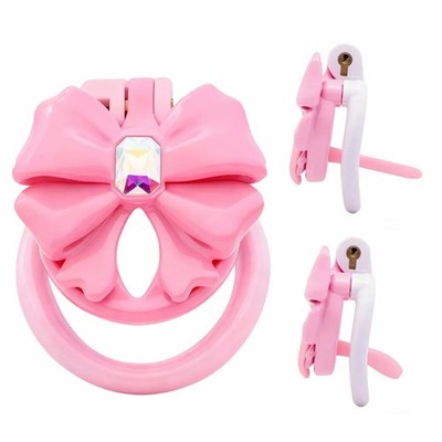 Men's Pink Bow Flat Chastity Cage Positive/Negative Cage Sissy Chastity for Men