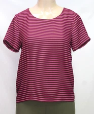 Ann Taylor Loft Women's Blouse Short Sleeve Stripes Maroon Pink Petite Size SP