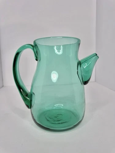 HTF Vintage MCM Blenko Glass 574 Martini Pitcher Variation In Sea Green 7”