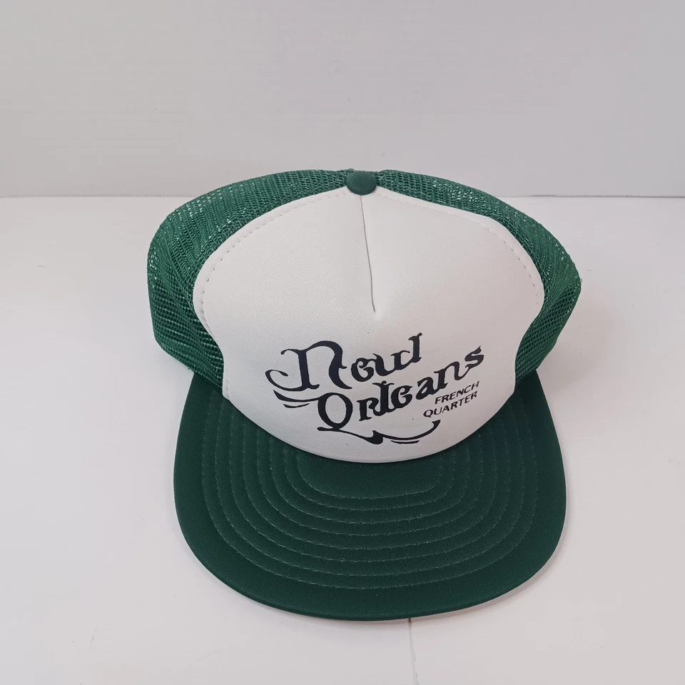 Vintage New Orleans French Quarter LA Trucker Hat Ball Cap Snapback Green White - Image 2 of 4