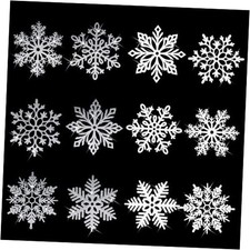 Pcs Large Glitter Snowflakes Ornaments" Plastic Giant Winter 12 White, Silver