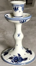 RARE Royal Goedewaagen Delfts Delft Blauw Blue White Floral Candle Stick Holder
