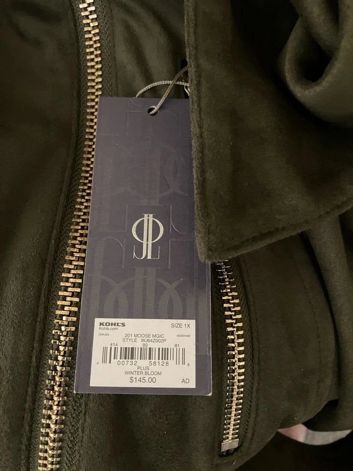 Nuevo con etiquetas para mujer talla grande 1X Chaqueta Moto Jennifer Lopez JLO Imitación Gamuza Verde Oliva Foto 4 de 4