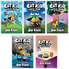 Cat Kid Comic Club Series #1- #5 Graphic Book By Dav Pilkey NEW HARDCOVER