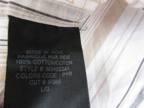 Guess Men's L/S Button Down White, Black & Beige Striped Dress Shirt - Large - Picture 8 of 9