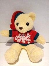 Teddy Bear Plush Christmas Hat Snowflake Sweater 13" Red Green