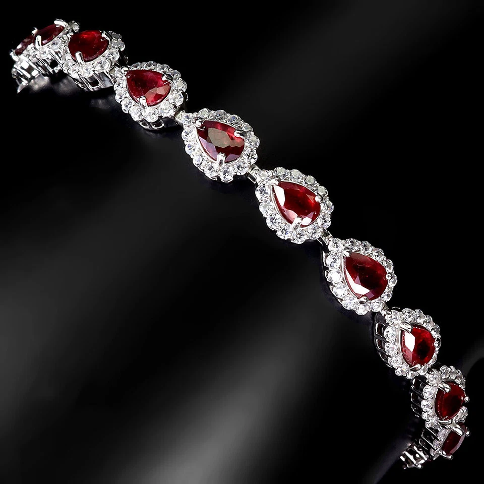 925 Sterling Silver Bracelet Pear Ruby 6x4mm Natural Gemstone jewelry 7.5inches - Image 2 of 4