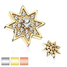 Jeweled STAR Dermal Anchor Tops Internally Threaded Screw Rings Studs Piercings