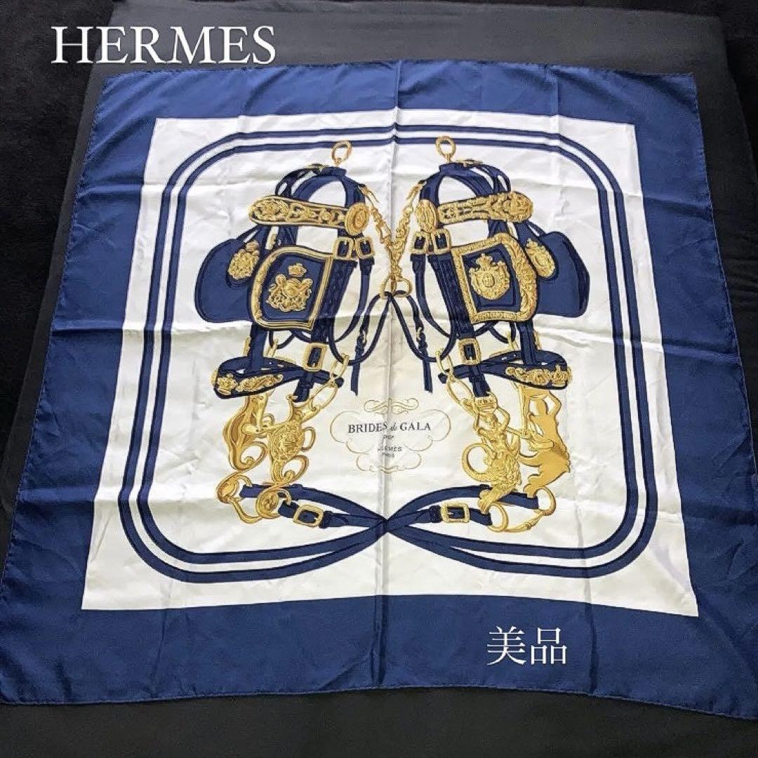 Hermes Scarf Navy White Silk Brid De Gala Women France 111121 | eBay