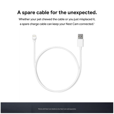 Google Nest Cam Charge Cable - Replacement Cable for Nest Cam - 3 Feet (Snow)