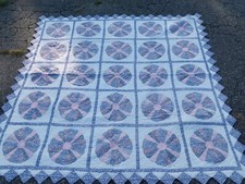 Vintage Patchwork Quilt Dresden Plate Fan Hand Quilted Prarie Points 78x76