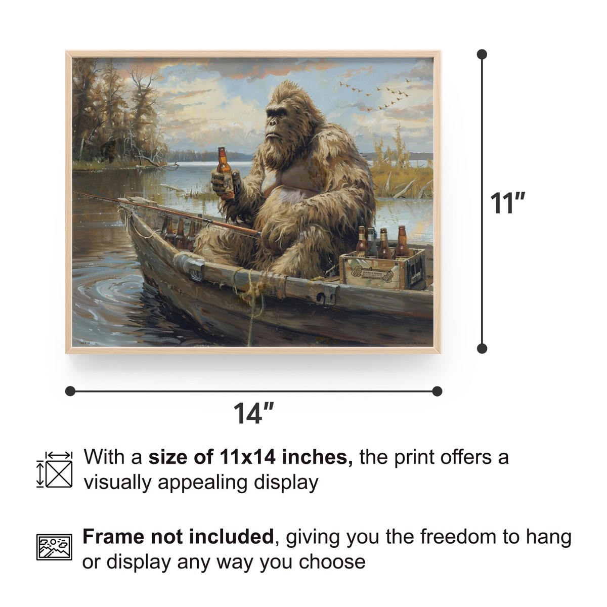 Vintage Sasquatch Bigfoot Art Print Fly Fishing Artwork Hunting