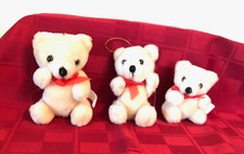 3 JOINTED BEIGE PLUSH TEDDY BEARS WITH RED BOWS-SMALL MEDIUM LARGE