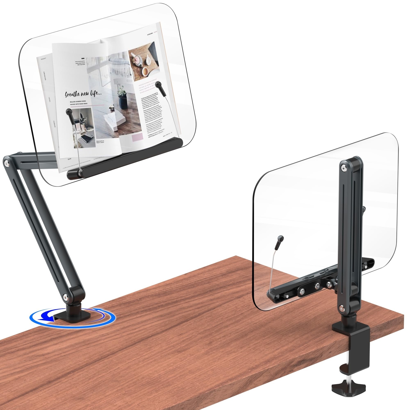 Adjustable Ergonomic Desk Clamp Acrylic Book Stand for Reading
