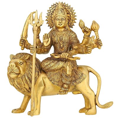 Goddess Maa Durga Devi Mata Rani Sitting on Lion Idol Statue Figurine