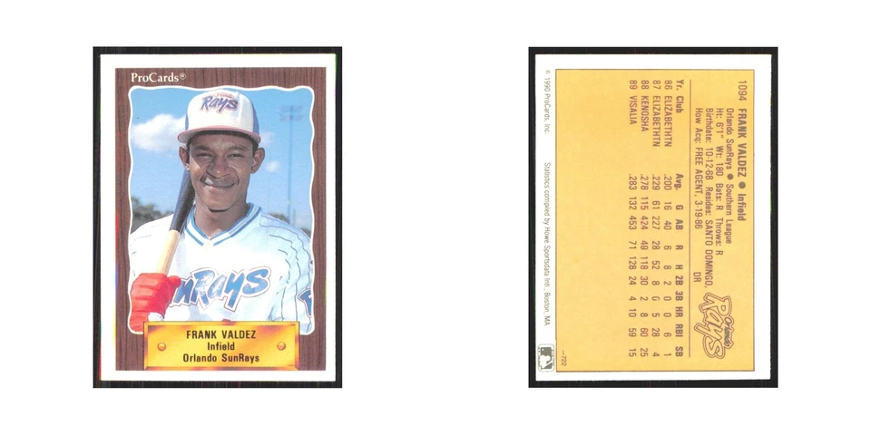 1990 ProCards Frank Valdez Orlando Sun Rays #1094 - Image 3 of 3