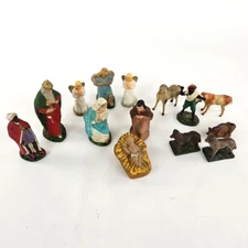 Vtg  Nativity Manger 14 Figures Mary Joseph Baby Jesus Wisemen Animals Angels