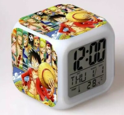 Manga One Piece Led Alarm Clock 7 Colors Changeable Thermometer Luffy Zoro Chopper