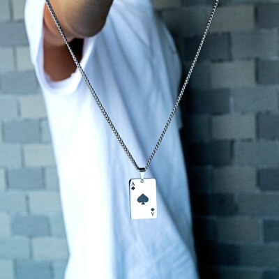 Collier Pendentif Cœur As De Pique Acier Inox - Symbole Chance Poker - Longueur 60cm - Unisexe
