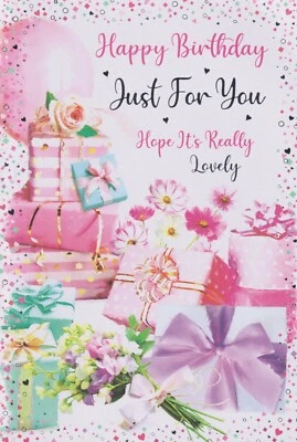 SIMON ELVIN OPEN FEMALE HAPPY BIRTHDAY GREETING CARD 7"X5" PRESENTS AND FLOWERS