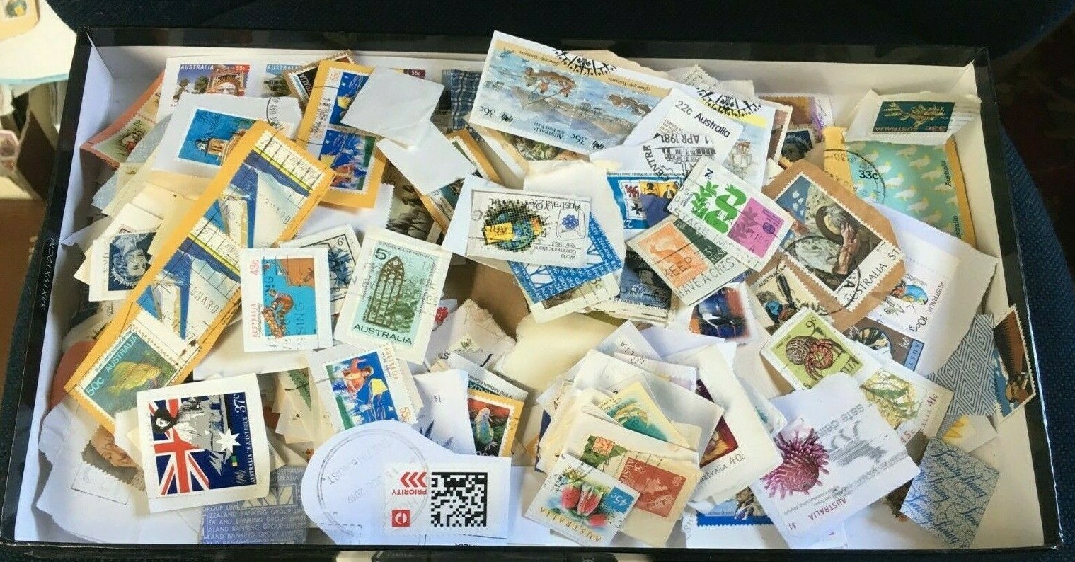 Kiloware Bulk Unsorted 200g Australian Decimal Used Stamps on Paper