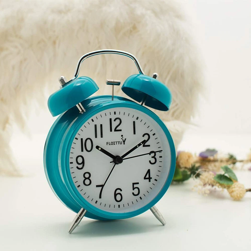 [Alarma fuerte para durmientes profundos) Reloj despertador de campana doble de 4"" con retroiluminación para Bedr Foto 3 de 4