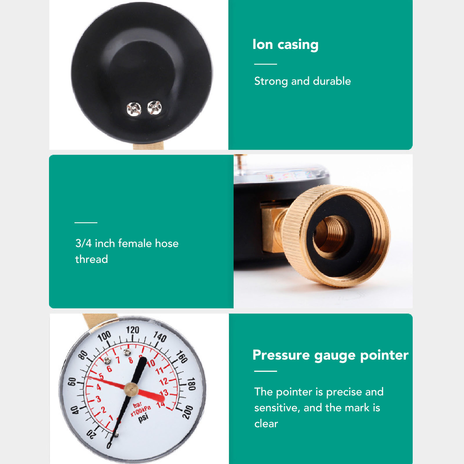 Water Pressure Gauge 3/4 Female Hose Thread Universal Water Pressure