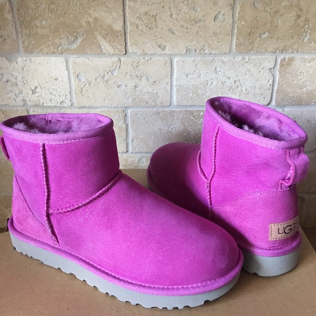 UGG Classic Mini Milky Way Bodacious Pink Sparkle Suede Fur Boots Size 7 Womens | eBay