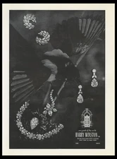 1967 HARRY WINSTON Jewelry Black Bird Carrying Diamond Earrings vintage print ad