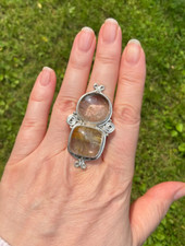 Huge Sterling Silver Rutilated Quartz Ring Handcrafted