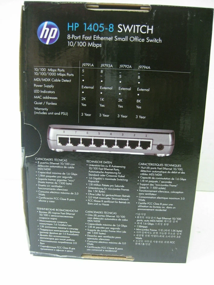 HP Small Office 1405-8 Switch 8-Port Fast Ethernet 10/100 Mbps J9793A - Image 3 of 4